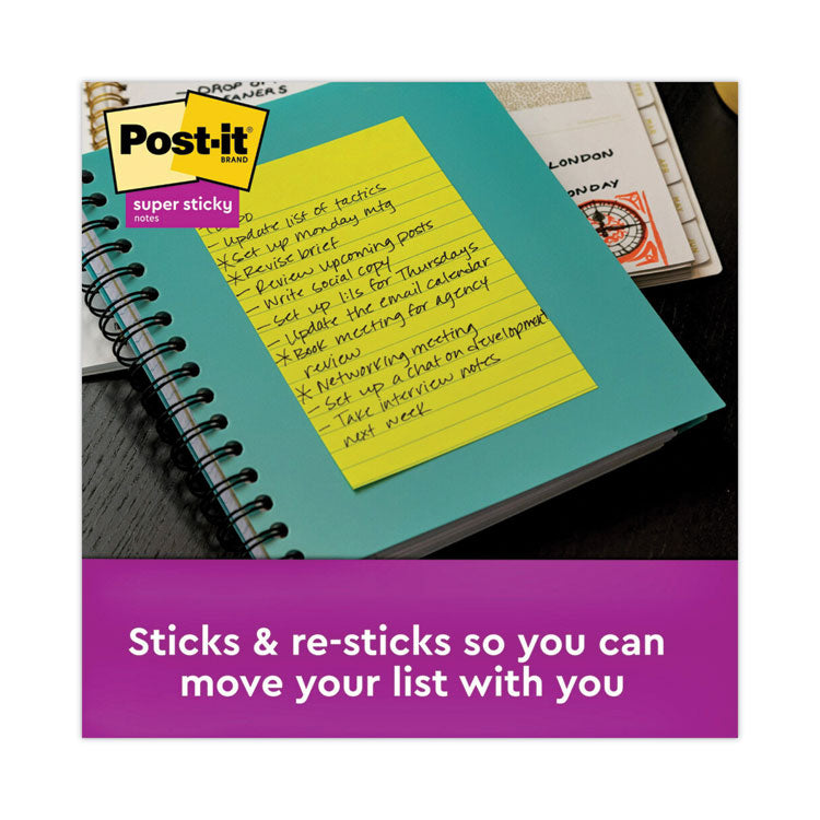 Post-it® Notes Super Sticky Pads in Energy Boost Collection Colors, Note Ruled, 4" x 6", 90 Sheets/Pad, 3 Pads/Pack (MMM6603SSUC) Pack of 3