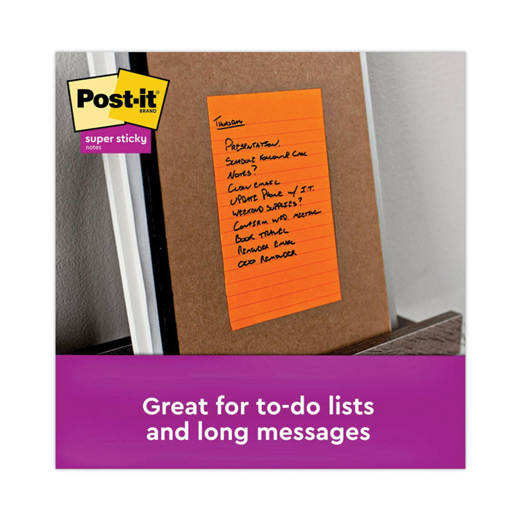 Post-it® Notes Super Sticky Pads in Energy Boost Collection Colors, Note Ruled, 4" x 6", 90 Sheets/Pad, 3 Pads/Pack (MMM6603SSUC) Pack of 3