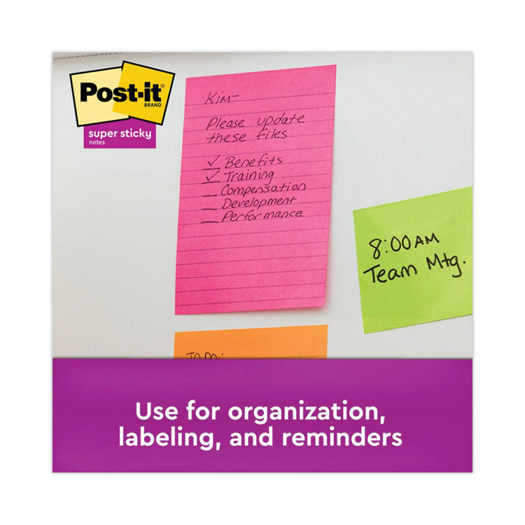 Post-it® Notes Super Sticky Pads in Energy Boost Collection Colors, Note Ruled, 4" x 6", 90 Sheets/Pad, 3 Pads/Pack (MMM6603SSUC) Pack of 3