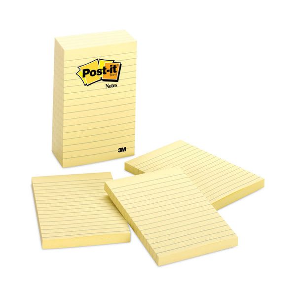 Post-it® Notes Original Pads in Canary Yellow, Note Ruled, 4" x 6", 100 Sheets/Pad, 5 Pads/Pack (MMM6605PK) Pack of 5