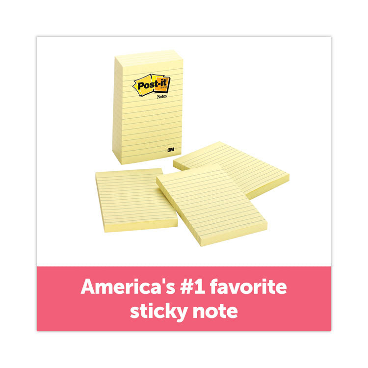 Post-it® Notes Original Pads in Canary Yellow, Note Ruled, 4" x 6", 100 Sheets/Pad, 5 Pads/Pack (MMM6605PK) Pack of 5