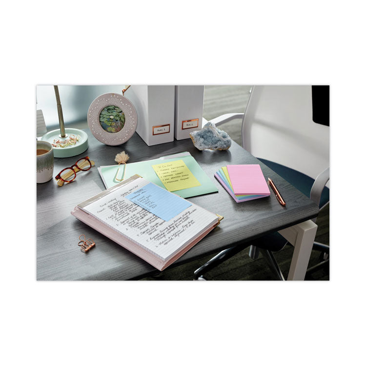 Post-it® Notes Original Pads in Beachside Cafe Collection Colors, Note Ruled, 4" x 6", 100 Sheets/Pad, 5 Pads/Pack (MMM6605PKAST)