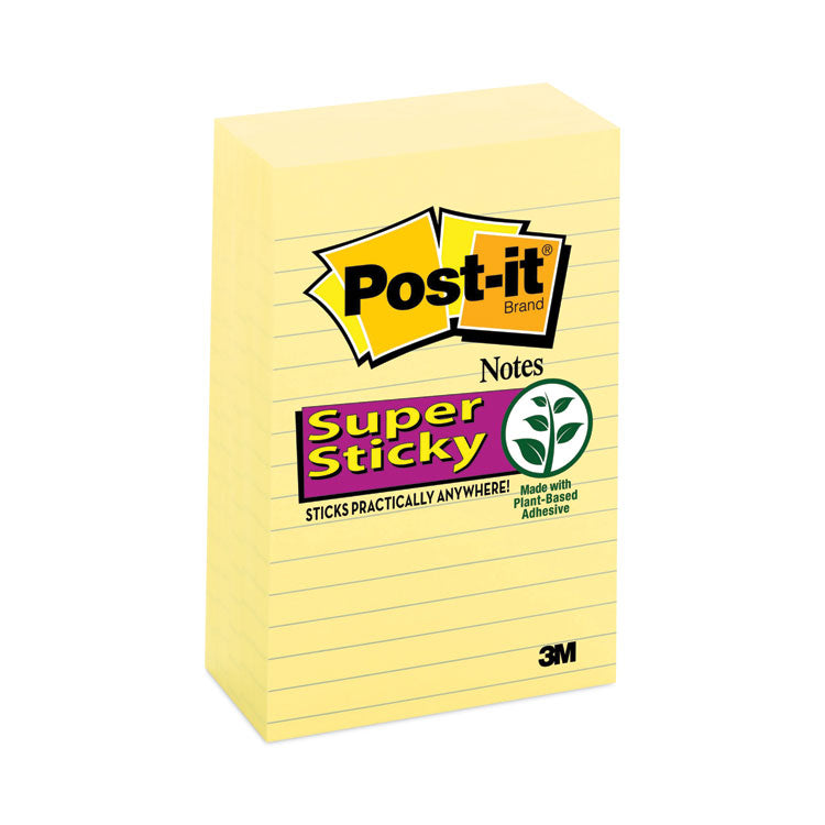 Post-it® Notes Super Sticky Pads in Canary Yellow, Note Ruled, 4" x 6", 90 Sheets/Pad, 5 Pads/Pack (MMM6605SSCY) Pack of 5