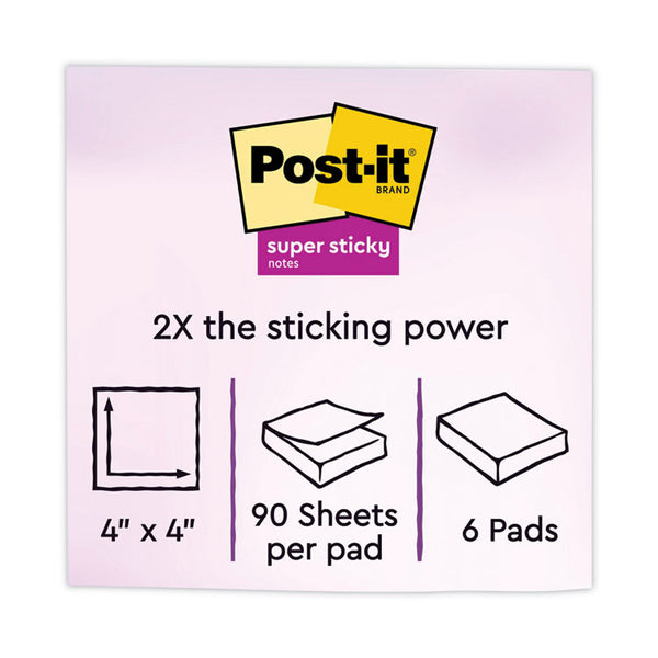 Post-it® Notes Super Sticky Pads in Supernova Neon Collection Colors, Note Ruled, 4" x 4", 90 Sheets/Pad, 6 Pads/Pack (MMM6756SSMIA) Pack of 6