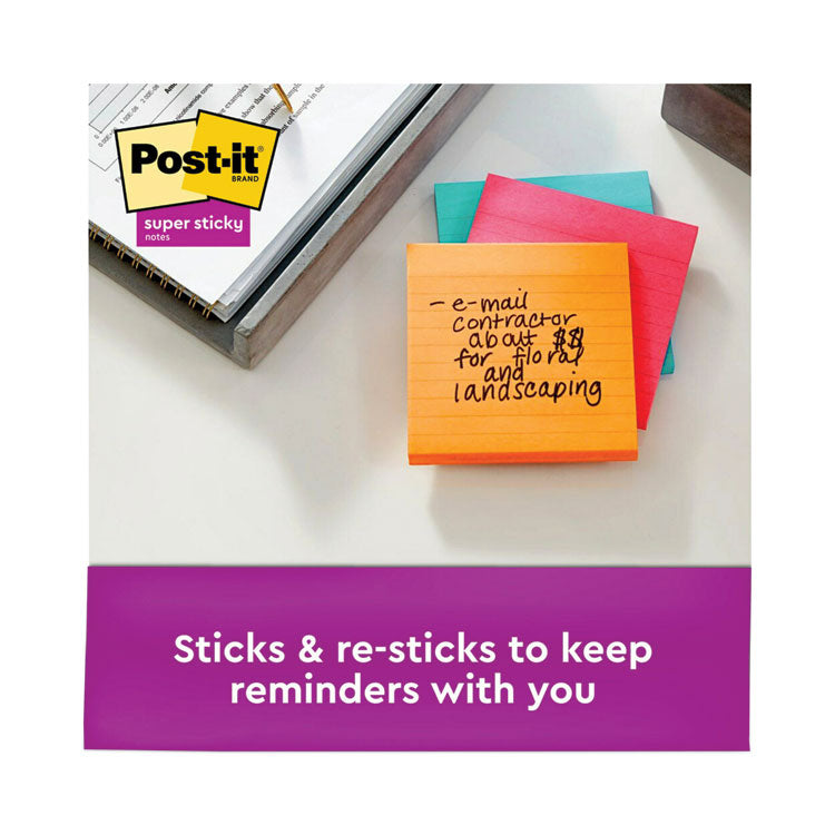 Post-it® Notes Super Sticky Pads in Supernova Neon Collection Colors, Note Ruled, 4" x 4", 90 Sheets/Pad, 6 Pads/Pack (MMM6756SSMIA) Pack of 6