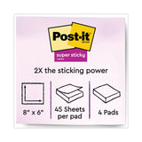 Post-it® Notes Super Sticky Meeting Notes in Energy Boost Collection Colors, 8" x 6", 45 Sheets/Pad, 4 Pads/Pack (MMM6845SSP) Pack of 4