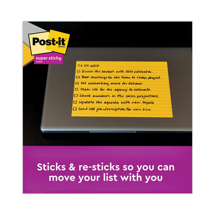 Post-it® Notes Super Sticky Meeting Notes in Energy Boost Collection Colors, Note Ruled, 8" x 6", 45 Sheets/Pad, 4 Pads/Pack (MMM6845SSPL)