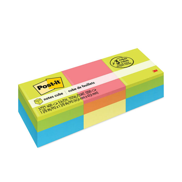Post-it® Notes Mini Cubes, 1.88" x 1.88", Green Wave and Orange Wave Collections, 400 Sheets/Cube, 3 Cubes/Pack (MMM20513PK)
