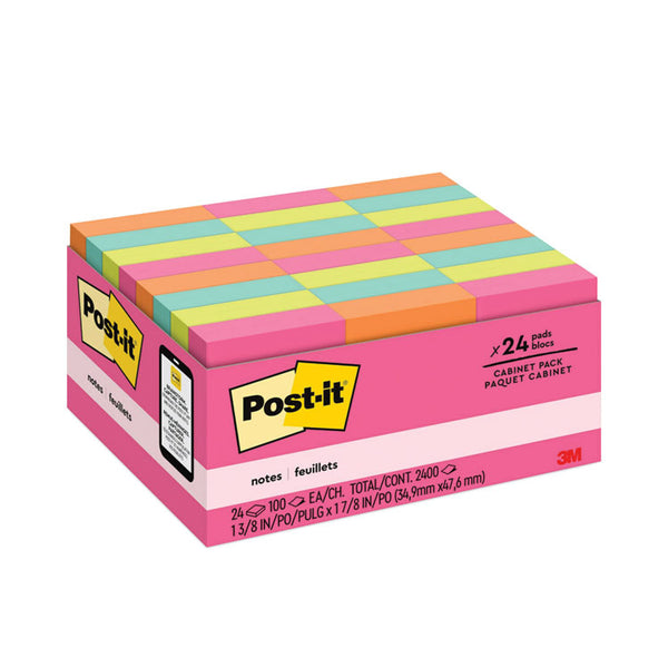 Post-it® Notes Original Pads in Poptimistic Colors, Value Pack, 1.38" x 1.88", 100 Sheets/Pad, 24 Pads/Pack (MMM65324ANVAD)