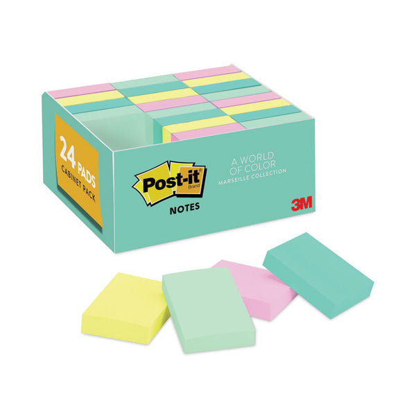 Post-it® Notes Original Pads in Beachside Cafe Collection Colors, Value Pack, 1.38" x 1.88", 100 Sheets/Pad, 24 Pads/Pack (MMM65324APVAD)