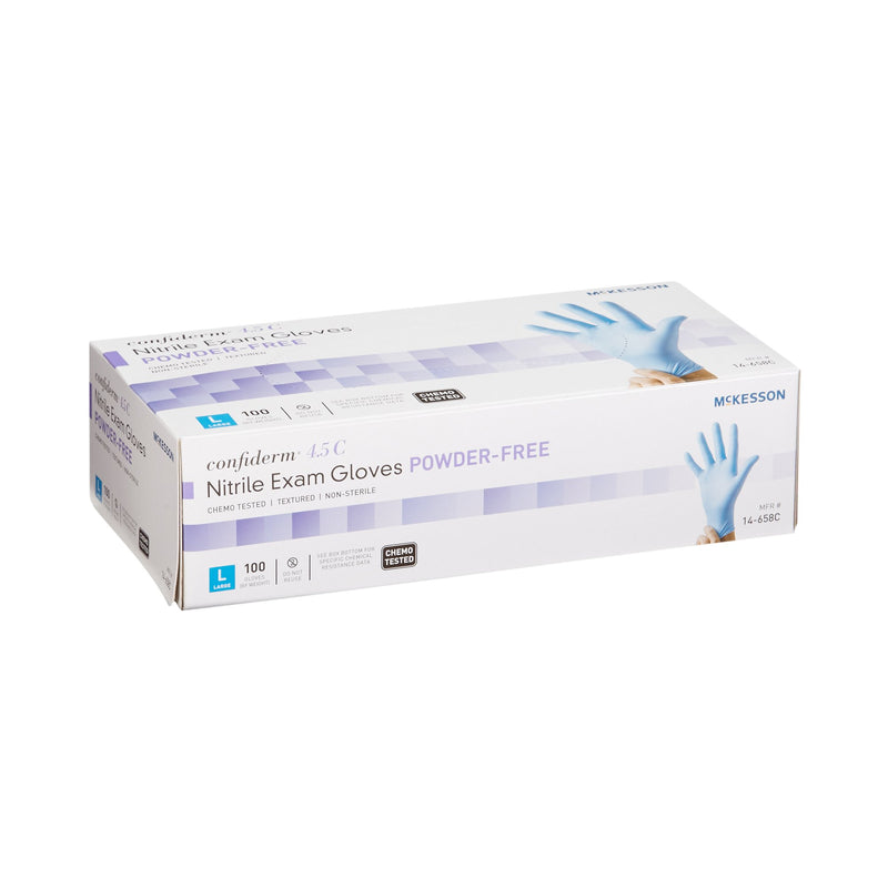 McKesson Confiderm® 4.5C Exam Glove Large NonSterile Nitrile Standard Cuff Length Textured Fingertips Blue Chemo Tested (921604_CS) 1000/CS