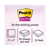 Post-it® Notes Super Sticky Pads in Supernova Neon Collection Colors, 3" x 3", 90 Sheets/Pad, 12 Pads/Pack (MMM65412SSMIA) Pack of 12