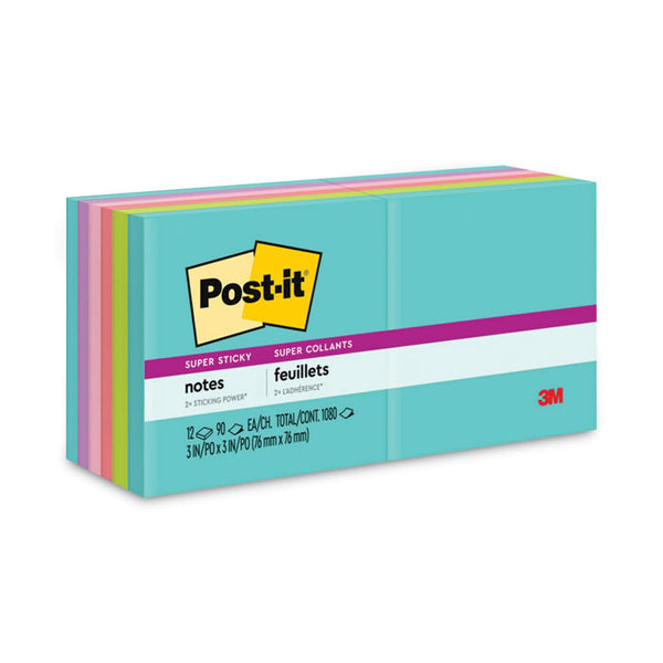 Post-it® Notes Super Sticky Pads in Supernova Neon Collection Colors, 3" x 3", 90 Sheets/Pad, 12 Pads/Pack (MMM65412SSMIA) Pack of 12