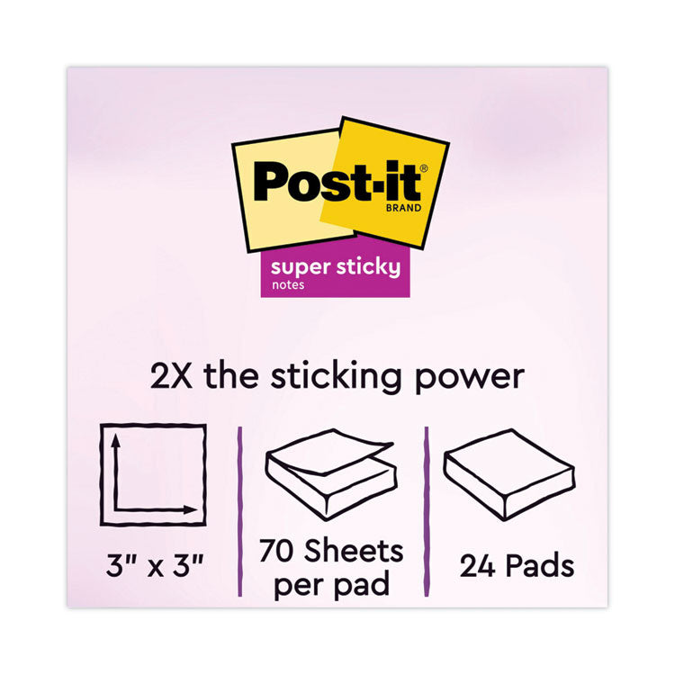 Post-it® Notes Super Sticky Pads in Playful Primary Collection Colors, Cabinet Pack, 3" x 3", 70 Sheets/Pad, 24 Pads/Pack (MMM65424SSANCP) Pack of 24