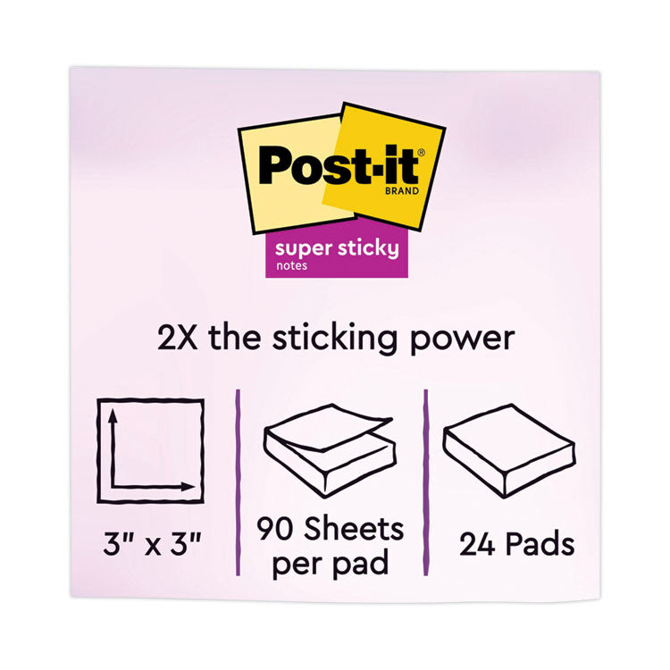 Post-it® Notes Super Sticky Self-Stick Notes Office Pack, 3" x 3", Supernova Neons Collection Colors, 90 Sheets/Pad, 24 Pads/Pack (MMM65424SSCYM) Pack of 24