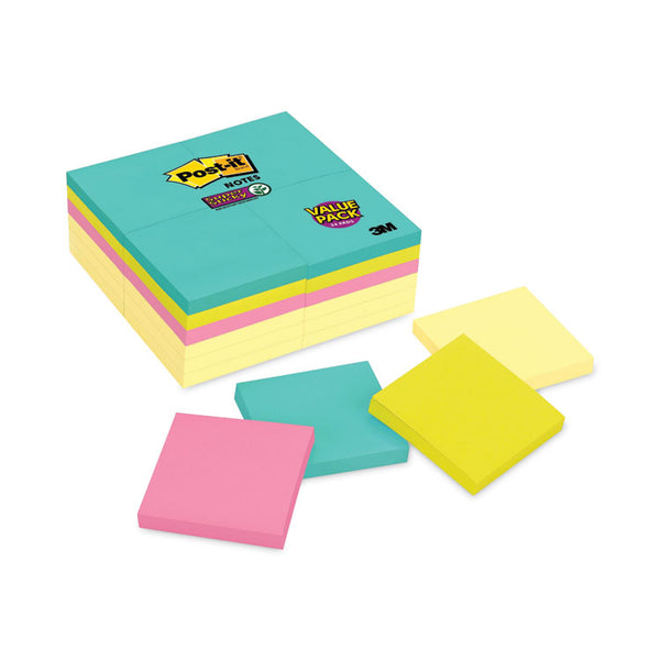 Post-it® Notes Super Sticky Self-Stick Notes Office Pack, 3" x 3", Supernova Neons Collection Colors, 90 Sheets/Pad, 24 Pads/Pack (MMM65424SSCYM) Pack of 24