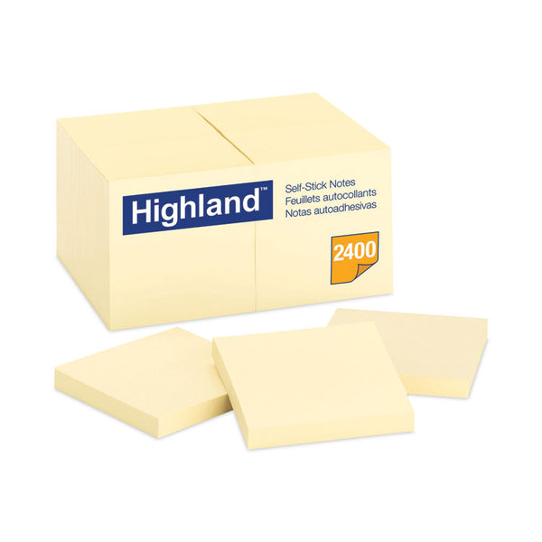Highland™ Self-Stick Notes, 3" x 3", Yellow, 100 Sheets/Pad, 24 Pads/Pack (MMM654924PK)