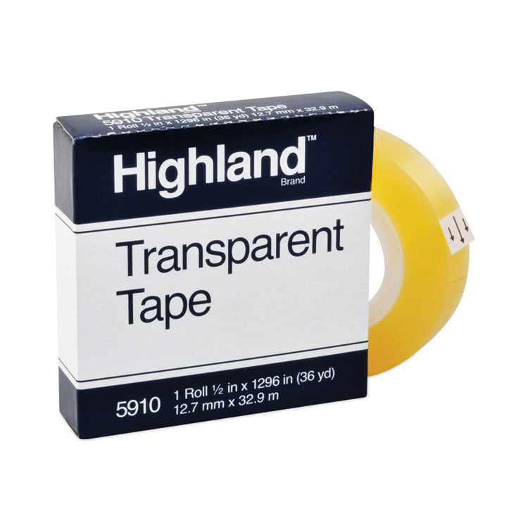 Highland™ Transparent Tape, 1" Core, 0.5" x 36 yds, Clear (MMM5910121296) 1 Roll