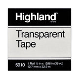 Highland™ Transparent Tape, 1" Core, 0.5" x 36 yds, Clear (MMM5910121296) 1 Roll