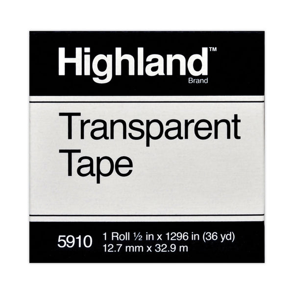 Highland™ Transparent Tape, 1" Core, 0.5" x 36 yds, Clear (MMM5910121296) 1 Roll
