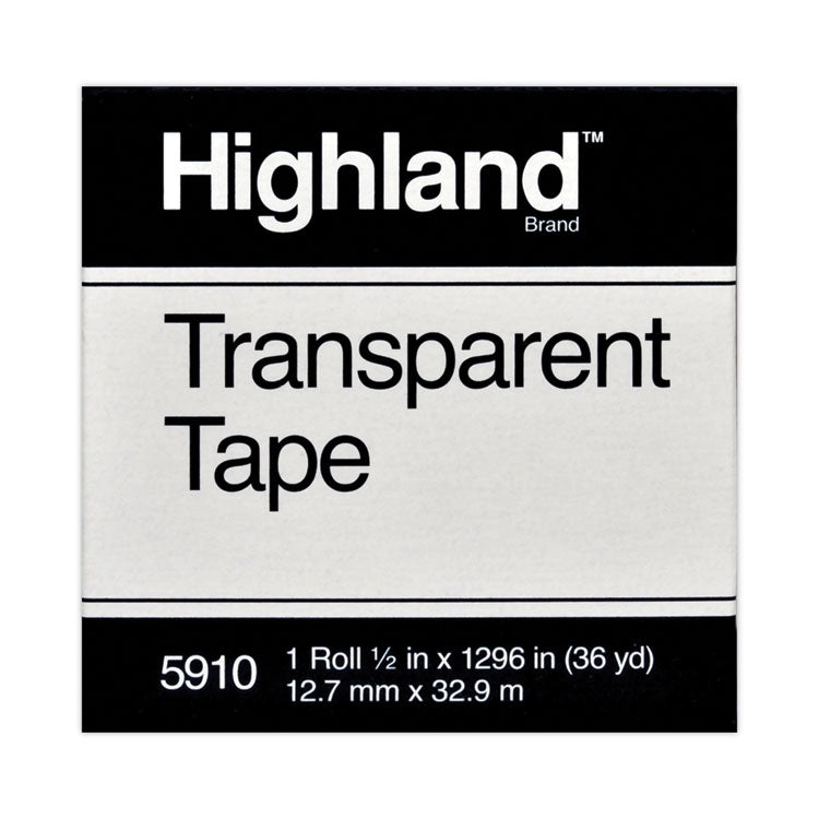 Highland™ Transparent Tape, 1" Core, 0.5" x 36 yds, Clear (MMM5910121296) 1 Roll