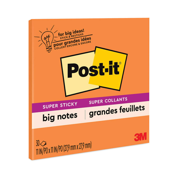 Post-it® Notes Super Sticky Big Notes, Unruled, 11 x 11, Orange, 30 Sheets (MMMBN11O) Each