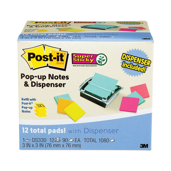 Post-it® Pop-up Notes Super Sticky Pop-up Dispenser Value Pack, For 3 x 3 Pads, Black/Clear, Includes (12) Marrakesh Rio de Janeiro Super Sticky Pop-up Pad (MMMDS330SSVA) Pack of 12