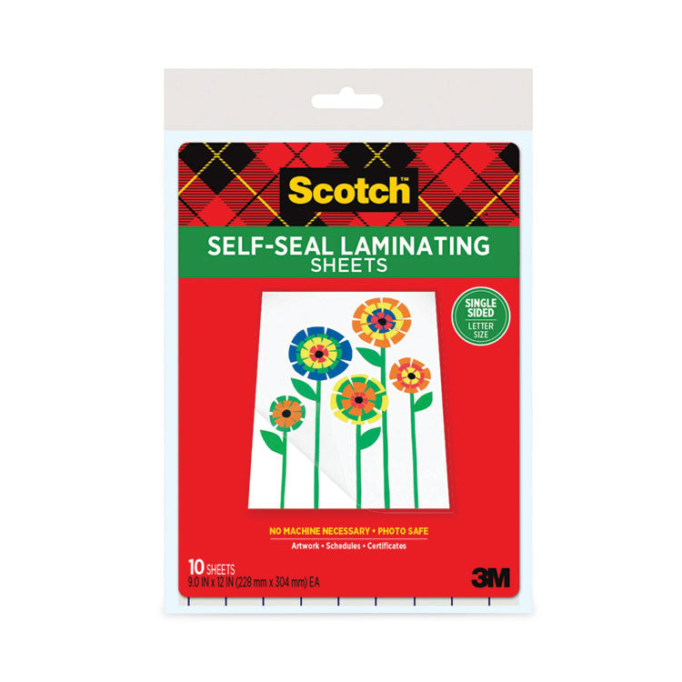 Scotch™ Self-Sealing Laminating Sheets, 6 mil, 9.06" x 11.63", Gloss Clear, 10/Pack (MMMLS854SS10)