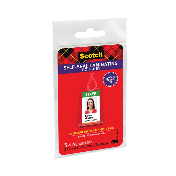 Scotch™ Self-Sealing Laminating Pouches, 12.5 mil, 2.81" x 4.5", Gloss Clear, 5/Pack (MMMLS8535G)