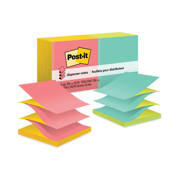 Post-it® Dispenser Notes Original Pop-up Refill, Poptimistic Collection Alternating-Color Value Pack, 3" x 3", 100 Sheets/Pad, 12 Pads/Pack (MMMR330NALT)