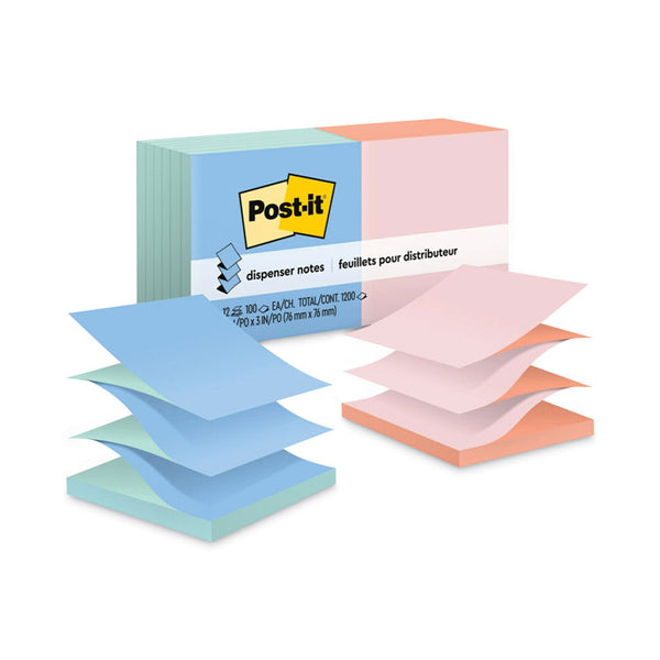 Post-it® Dispenser Notes Original Pop-up Refill, Beachside Cafe Collection Alternating-Color Value Pack, 3" x 3", 100 Sheets/Pad, 12 Pads/Pack (MMMR330UALT)