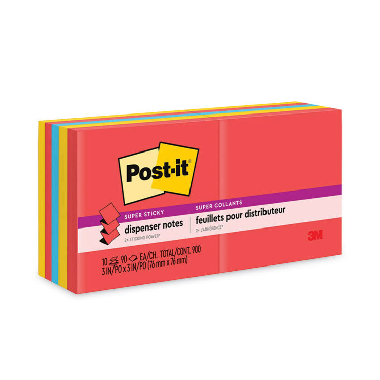 Post-it® Dispenser Notes Super Sticky Pop-up 3 x 3 Note Refill, 3" x 3", Playful Primaries Collection Colors, 90 Sheets/Pad, 10 Pads/Pack (MMMR33010SSAN)