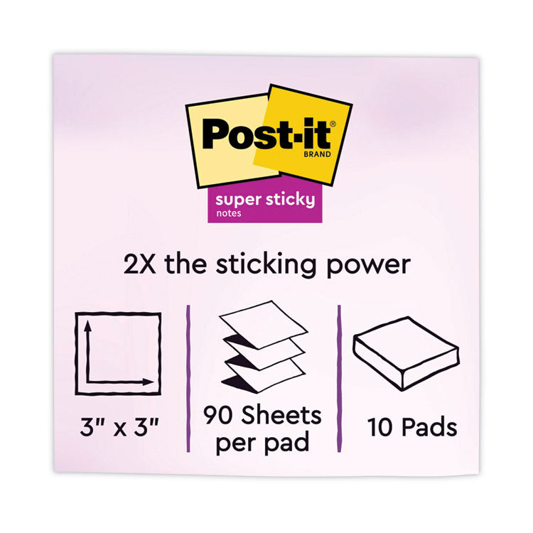 Post-it® Dispenser Notes Super Sticky Pop-up 3 x 3 Note Refill, 3" x 3", Energy Boost Collection Colors, 90 Sheets/Pad, 10 Pads/Pack (MMMR33010SSAU) Pack of 10