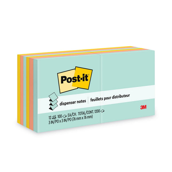 Post-it® Dispenser Notes Original Pop-up Refill Value Pack, 3" x 3", Beachside Cafe Collection Colors, 100 Sheets/Pad, 12 Pads/Pack (MMMR33012AP) Pack of 12