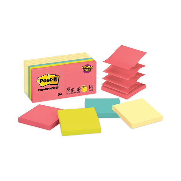 Post-it® Dispenser Notes Original Pop-up Notes Value Pack, 3" x 3", (8) Canary Yellow, (6) Poptimistic Collection Colors, 100 Sheets/Pad, 14 Pads/Pack (MMMR33014YWM)