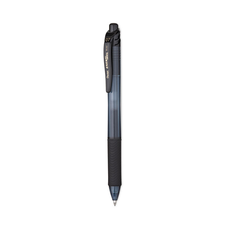 Pentel® EnerGel-X Gel Pen, Retractable, Medium 0.7 mm, Black Ink, Smoke/Black Barrel, 24/Pack (PENBL107ASW2) Pack of 24