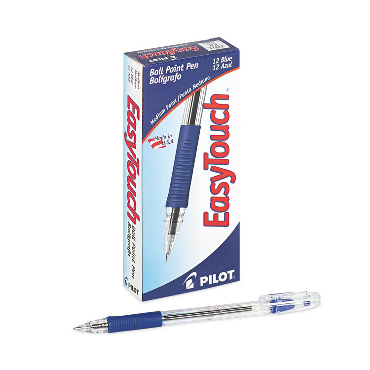 Pilot® EasyTouch Ballpoint Pen, Stick, Medium 1 mm, Blue Ink, Clear/Blue Barrel, Dozen (PIL32011)