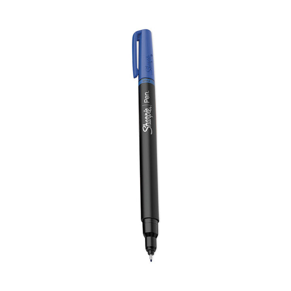 Sharpie® Water-Resistant Ink Porous Point Pen, Stick, Fine 0.4 mm, Blue Ink, Black/Blue Barrel, Dozen (SAN1742664)