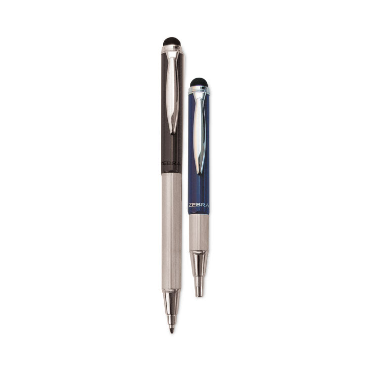 Zebra® StylusPen Telescopic Ballpoint Pen/Stylus, Retractable, Medium 1 mm, Black Ink, Blue/Gray Barrel, 2/Pack (ZEB33602) Pack of 2