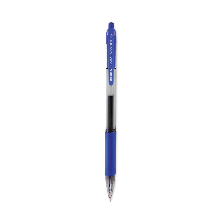 Zebra® Sarasa Dry Gel X20 Gel Pen, Retractable, Bold 1 mm, Blue Ink, Clear/Blue Barrel, 12/Pack (ZEB46620) Case of 12