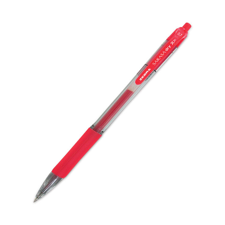 Zebra® Sarasa Dry Gel X20 Gel Pen, Retractable, Medium 0.7 mm, Red Ink, Clear/Red Barrel, 12/Pack (ZEB46830) Pack of 12