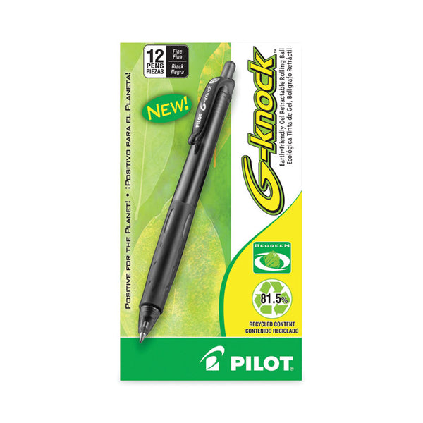 Pilot® G-Knock BeGreen Gel Pen, Retractable, Fine 0.7 mm, Black Ink, Smoke/Black Barrel, Dozen (PIL31506)