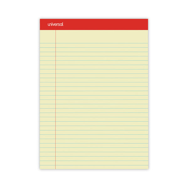 Universal® Perforated Ruled Writing Pads, Wide/Legal Rule, Red Headband, 50 Canary-Yellow 8.5 x 11.75 Sheets, Dozen (UNV10630)