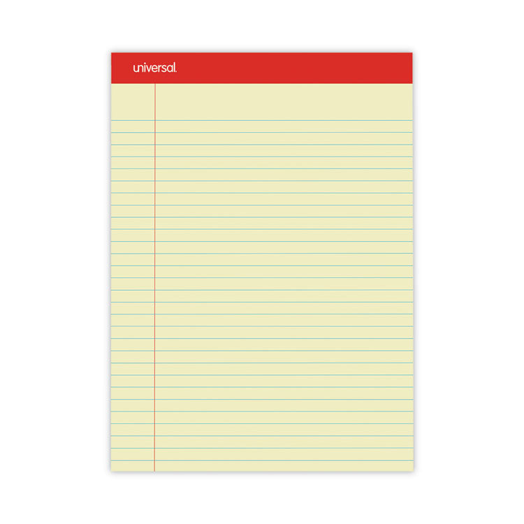 Universal® Perforated Ruled Writing Pads, Wide/Legal Rule, Red Headband, 50 Canary-Yellow 8.5 x 11.75 Sheets, Dozen (UNV10630)