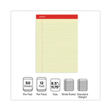 Universal® Perforated Ruled Writing Pads, Wide/Legal Rule, Red Headband, 50 Canary-Yellow 8.5 x 11.75 Sheets, Dozen (UNV10630)