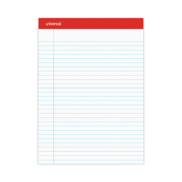 Universal® Perforated Ruled Writing Pads, Wide/Legal Rule, Red Headband, 50 White 8.5 x 11.75 Sheets, Dozen (UNV20630)