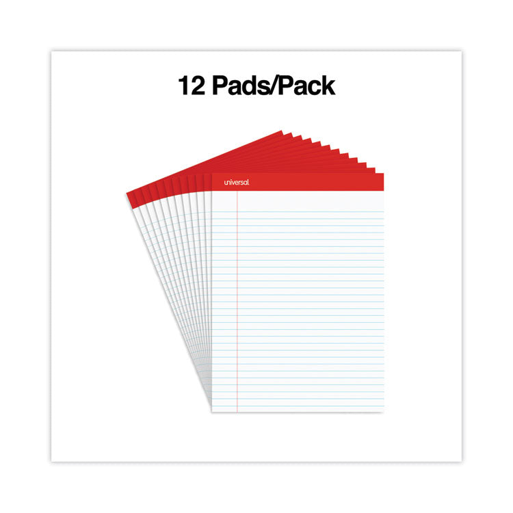 Universal® Perforated Ruled Writing Pads, Wide/Legal Rule, Red Headband, 50 White 8.5 x 11.75 Sheets, Dozen (UNV20630)