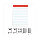 Universal® Perforated Ruled Writing Pads, Wide/Legal Rule, Red Headband, 50 White 8.5 x 11.75 Sheets, Dozen (UNV20630)