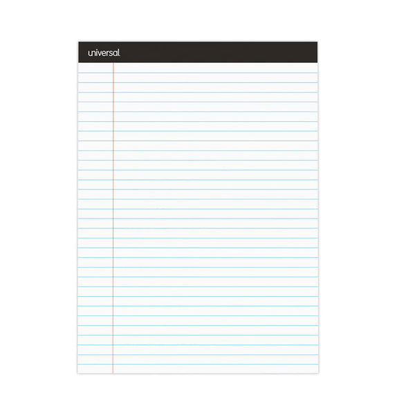 Universal® Premium Ruled Writing Pads with Heavy-Duty Back, Wide/Legal Rule, Black Headband, 50 White 8.5 x 11 Sheets, 6/Pack (UNV30630)