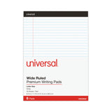 Universal® Premium Ruled Writing Pads with Heavy-Duty Back, Wide/Legal Rule, Black Headband, 50 White 8.5 x 11 Sheets, 6/Pack (UNV30630)